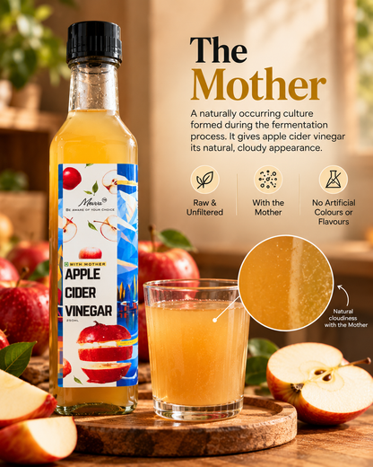 The Mother in apple cider vinegar: natural cloudiness in a glass of Mevva raw apple cider vinegar